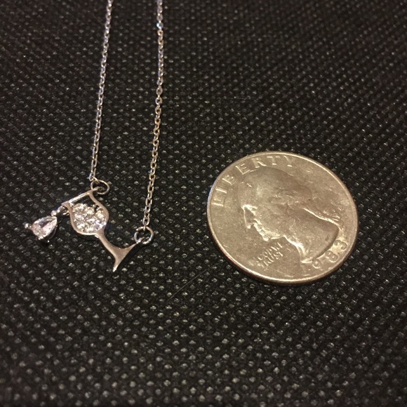 🍷 Lovely Shiny Rhinestone Leaning Dripping Wine Glass Necklace 🍷 - Picture 5 of 5